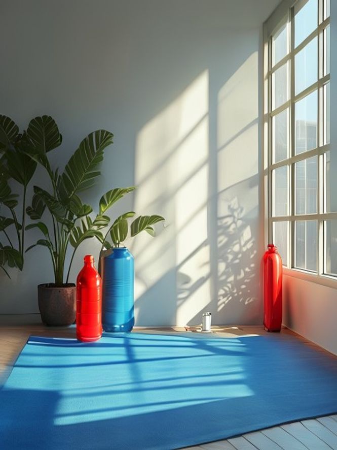 Een rustig trainingsruimte met zonlicht en minimale apparatuur
